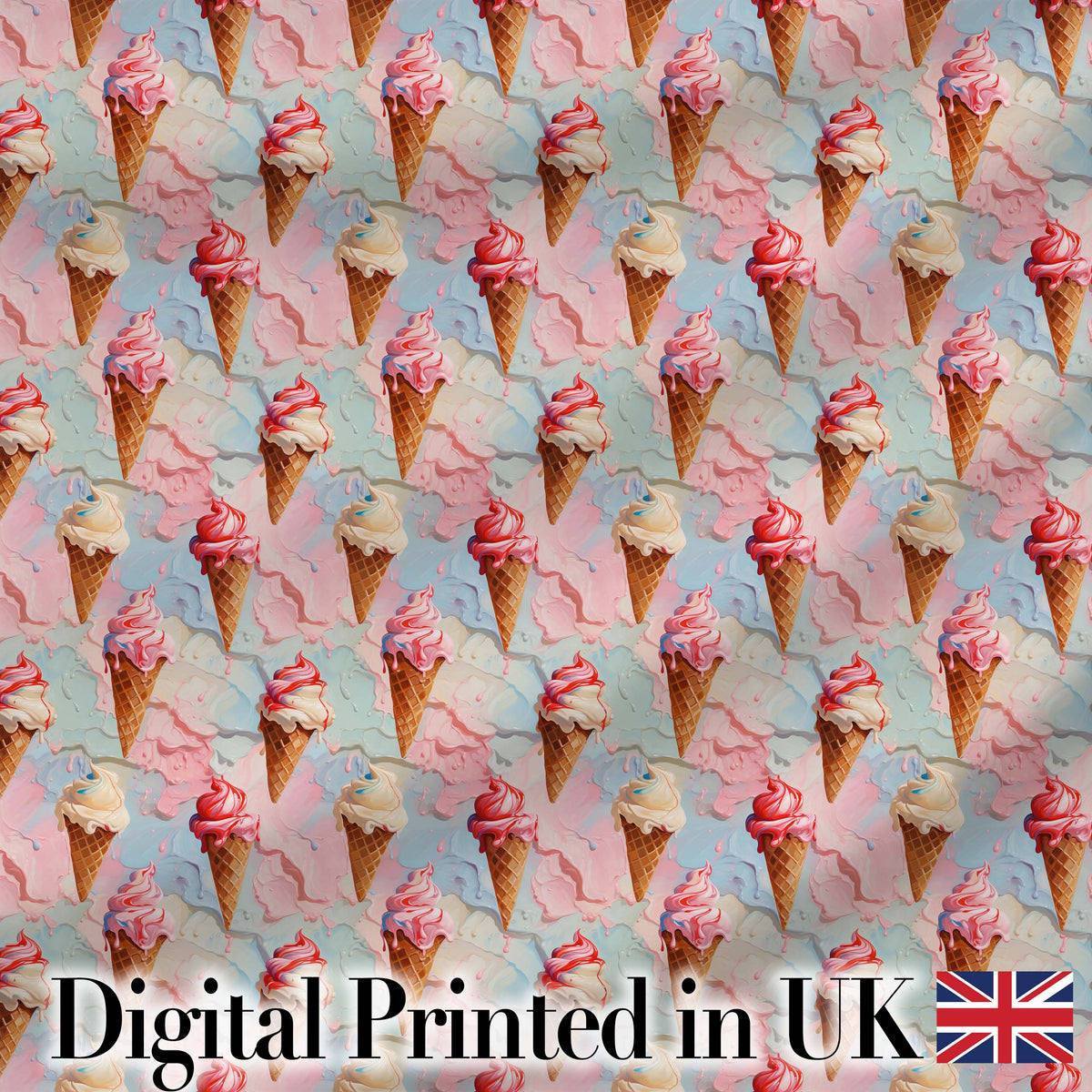 Melted Ice Cream Drip Effect Pattern in Pink and Cream Artistic Repeat Digital Print Fabric by the Metre UK Sewing Quilting Textile