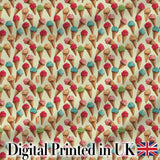 Cute Cartoon Ice Cream Cone Pattern in Pink Blue and Chocolate on Light Blue Digital Print Fabric by the Metre UK Sewing Quilting Textile