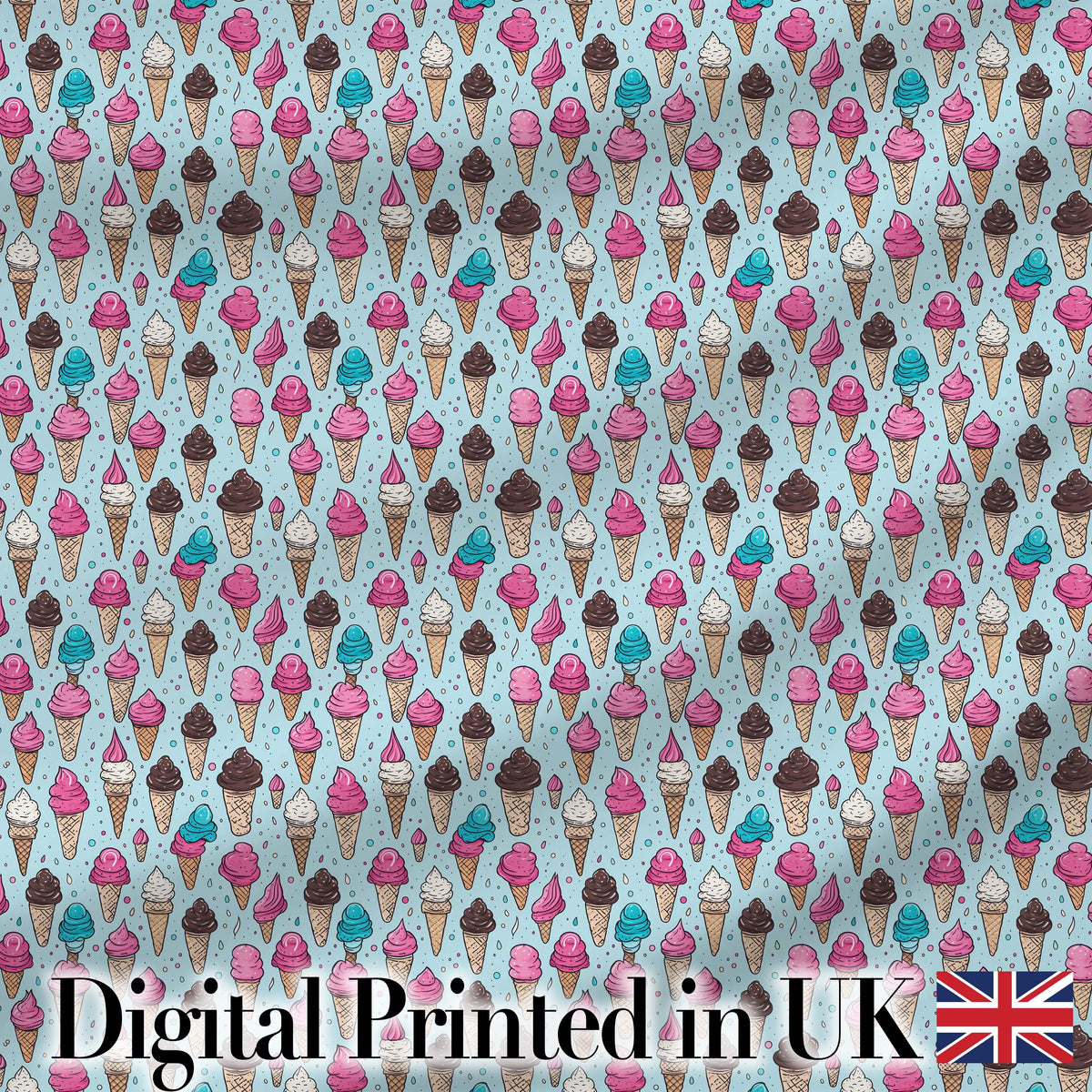 Soft Pastel Ice Cream Cone Repeat on Neutral Background Minimal Sweet Pattern Digital Print Fabric by the Metre UK Sewing Quilting Textile