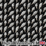 Monochrome Ice Cream Cone Pattern on Black with Swirl Texture Background Digital Print Fabric by the Metre UK Sewing Quilting Textile