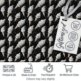 Monochrome Ice Cream Cone Pattern on Black with Swirl Texture Background Digital Print Fabric by the Metre UK Sewing Quilting Textile