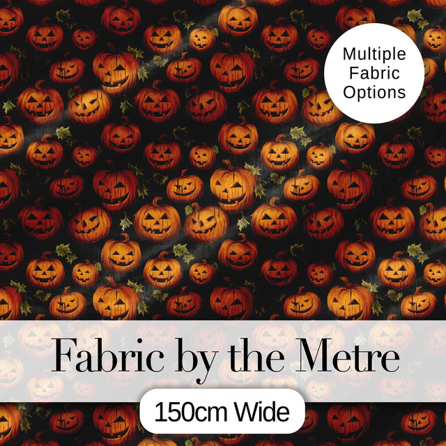 Rustic Autumn Pumpkin Patch with Leaves on Dark Wood Background Digital Print Fabric by the Metre UK Sewing Quilting Textile