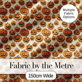 Classic Halloween Pumpkin Faces on Light Vintage Background Seamless Pattern Digital Print Fabric by the Metre UK Sewing Quilting Textile