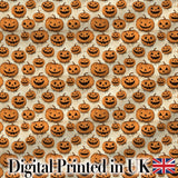 Classic Halloween Pumpkin Faces on Light Vintage Background Seamless Pattern Digital Print Fabric by the Metre UK Sewing Quilting Textile