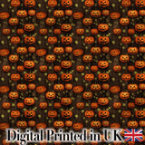 Hanging Pumpkin and Leaves on Dark Wooden Background Halloween Pattern Digital Print Fabric by the Metre UK Sewing Quilting Textile