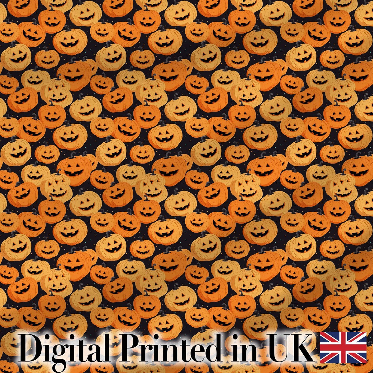 Cute Cartoon Pumpkin Toss Pattern on Dark Night Background Halloween Fabric Digital Print Fabric by the Metre UK Sewing Quilting Textile