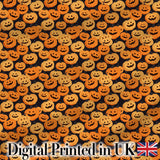 Cute Cartoon Pumpkin Toss Pattern on Dark Night Background Halloween Fabric Digital Print Fabric by the Metre UK Sewing Quilting Textile