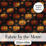 Ornate Halloween Pumpkin Motif with Swirls on Black Background Digital Print Fabric by the Metre UK Sewing Quilting Textile