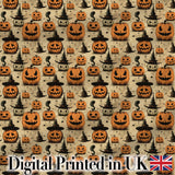 Halloween Pumpkins with Witch Hats and Stars on Vintage Background Digital Print Fabric by the Metre UK Sewing Quilting Textile