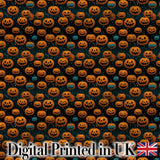 Hanging Pumpkins with Teal Accents on Dark Striped Background Digital Print Fabric by the Metre UK Sewing Quilting Textile