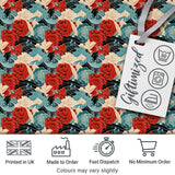 Japanese Style Floral Waves with Red Blue and Cream Blossoms Digital Print Fabric by the Metre UK Sewing Quilting Textile