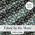 Teal Background White Floral Botanical Pattern with Detailed Leaves Digital Print Fabric by the Metre UK Sewing Quilting Textile