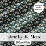 Teal Background White Floral Botanical Pattern with Detailed Leaves Digital Print Fabric by the Metre UK Sewing Quilting Textile
