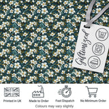 Teal Background White Floral Botanical Pattern with Detailed Leaves Digital Print Fabric by the Metre UK Sewing Quilting Textile