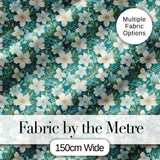 Aqua Floral Blossom Pattern with Soft White Flowers and Green Leaves Digital Print Fabric by the Metre UK Sewing Quilting Textile