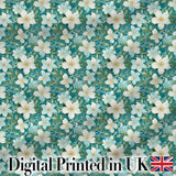 Aqua Floral Blossom Pattern with Soft White Flowers and Green Leaves Digital Print Fabric by the Metre UK Sewing Quilting Textile