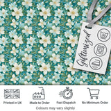 Aqua Floral Blossom Pattern with Soft White Flowers and Green Leaves Digital Print Fabric by the Metre UK Sewing Quilting Textile