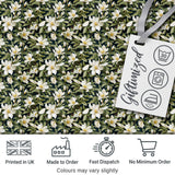 Dark Background Magnolia Style White Flowers with Green Foliage Pattern Digital Print Fabric by the Metre UK Sewing Quilting Textile