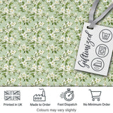 Fresh Green Background White Blossom Branch Pattern Spring Floral Digital Print Fabric by the Metre UK Sewing Quilting Textile