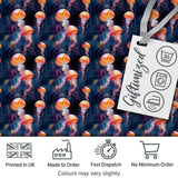 Orange Jellyfish Underwater Ocean  on Dark Blue Background  Digital Print Fabric by the Metre UK Sewing Quilting Textile