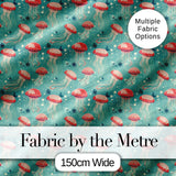 Cute Red Jellyfish Cartoon Style on Teal Background Seamless Marine Pattern Digital Print Fabric by the Metre UK Sewing Quilting Textile