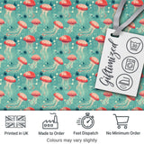 Cute Red Jellyfish Cartoon Style on Teal Background Seamless Marine Pattern Digital Print Fabric by the Metre UK Sewing Quilting Textile