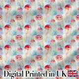 Watercolor Red Jellyfish on Soft Blue Background Seamless Ocean Pattern Digital Print Fabric by the Metre UK Sewing Quilting Textile