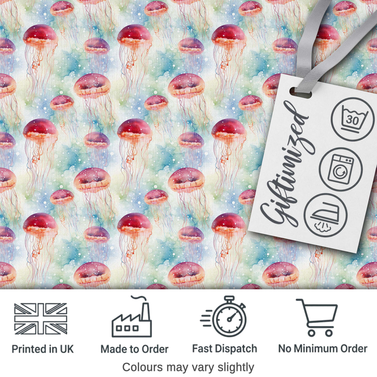 Watercolor Red Jellyfish on Soft Blue Background Seamless Ocean Pattern Digital Print Fabric by the Metre UK Sewing Quilting Textile