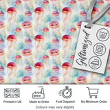 Watercolor Red Jellyfish on Soft Blue Background Seamless Ocean Pattern Digital Print Fabric by the Metre UK Sewing Quilting Textile
