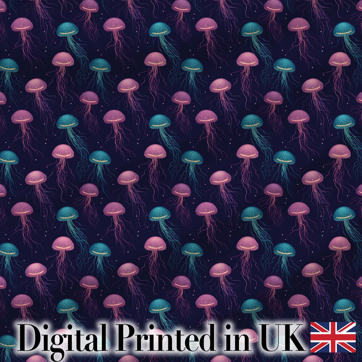 Jellyfish Floating on Deep Purple Ocean Background  Marine  Digital Print Fabric by the Metre UK Sewing Quilting Textile