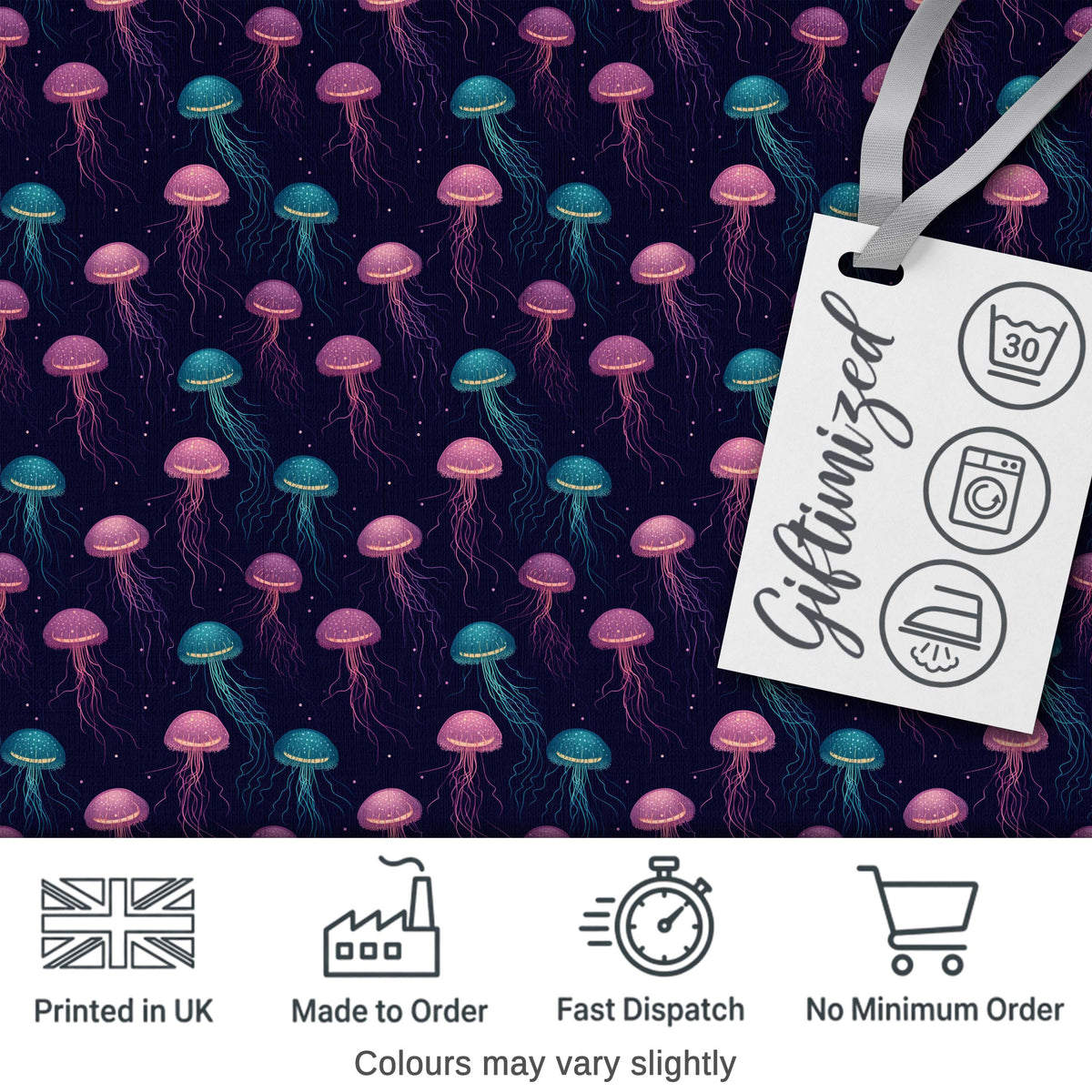 Jellyfish Floating on Deep Purple Ocean Background  Marine  Digital Print Fabric by the Metre UK Sewing Quilting Textile