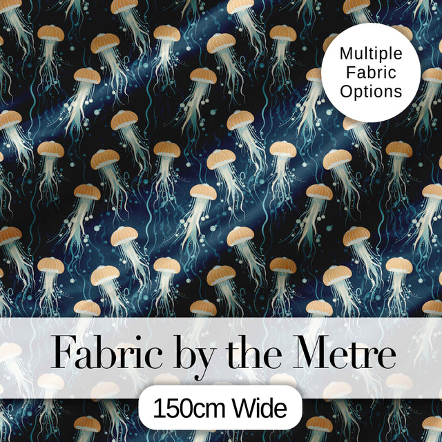 Soft Coral Jellyfish on Light Aqua Background Seamless Underwater Pattern Digital Print Fabric by the Metre UK Sewing Quilting Textile