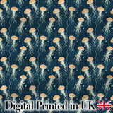 Soft Coral Jellyfish on Light Aqua Background Seamless Underwater Pattern Digital Print Fabric by the Metre UK Sewing Quilting Textile