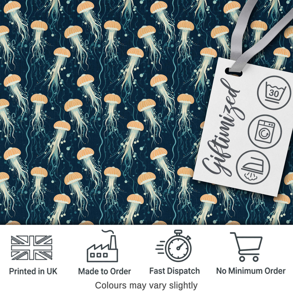 Soft Coral Jellyfish on Light Aqua Background Seamless Underwater Pattern Digital Print Fabric by the Metre UK Sewing Quilting Textile