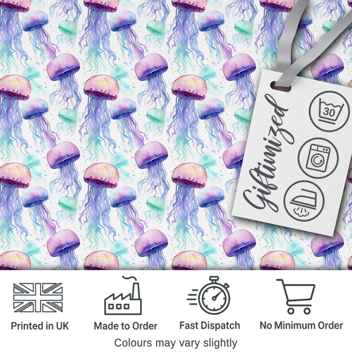 Soft Watercolor Jellyfish in Pastel Purple and Aqua Seamless Marine Pattern Digital Print Fabric by the Metre UK Sewing Quilting Textile
