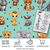 Cute Cartoon Safari Animals with Stars on Mint Background Nursery Pattern Digital Print Fabric by the Metre UK Sewing Quilting Textile