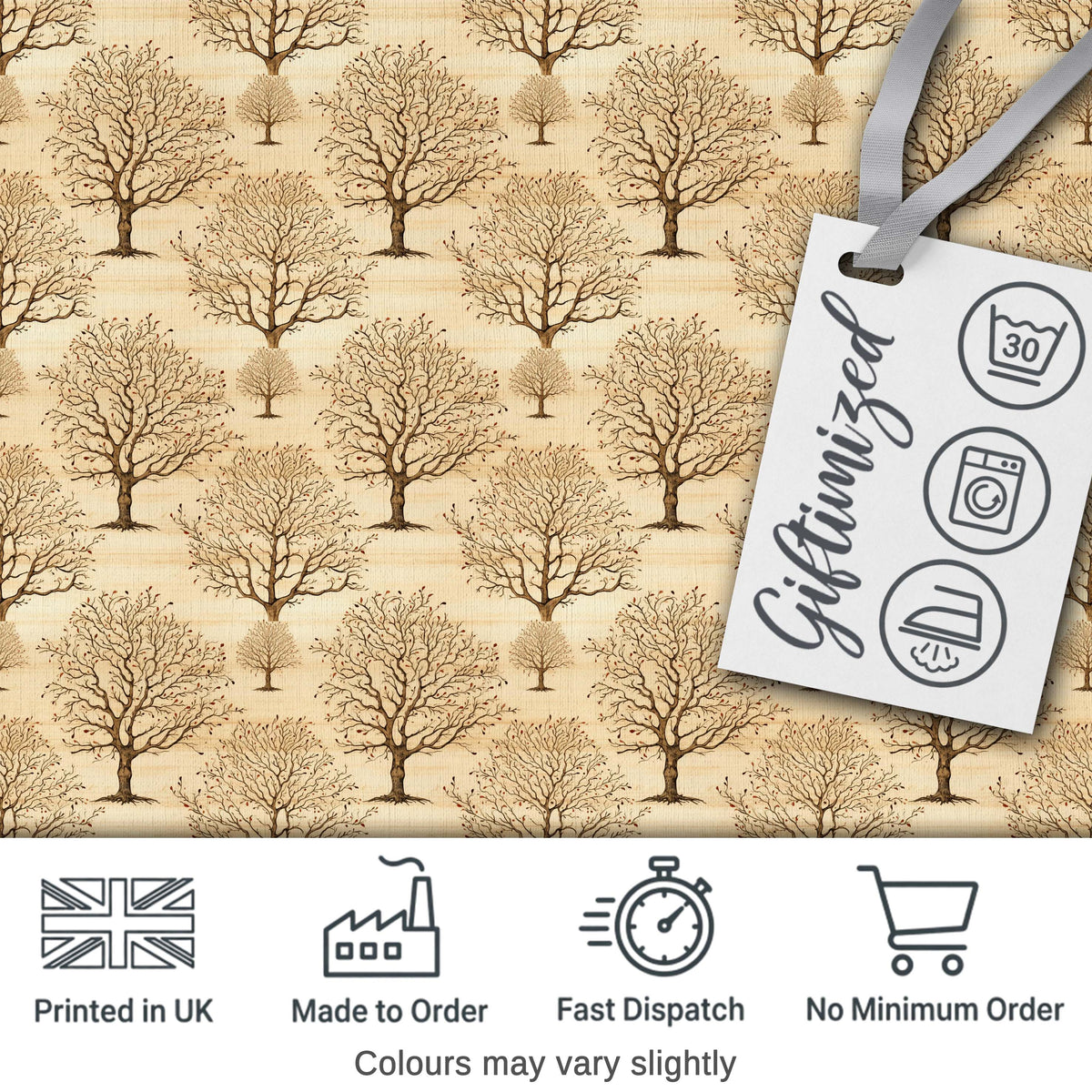 Rustic Bare Trees Woodland Seamless Pattern on Neutral Background Digital Print Fabric by the Metre UK Sewing Quilting Textile