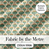 Stylised Green Trees with Orange Berries Seamless Retro Pattern Digital Print Fabric by the Metre UK Sewing Quilting Textile
