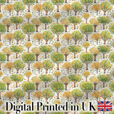 Watercolour Autumn Trees with Falling Leaves Seamless Pattern Digital Print Fabric by the Metre UK Sewing Quilting Textile