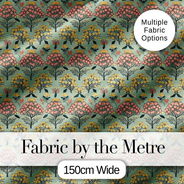 Floral Botanical Bush Pattern with Yellow and Coral Blossoms Seamless Design Digital Print Fabric by the Metre UK Sewing Quilting Textile