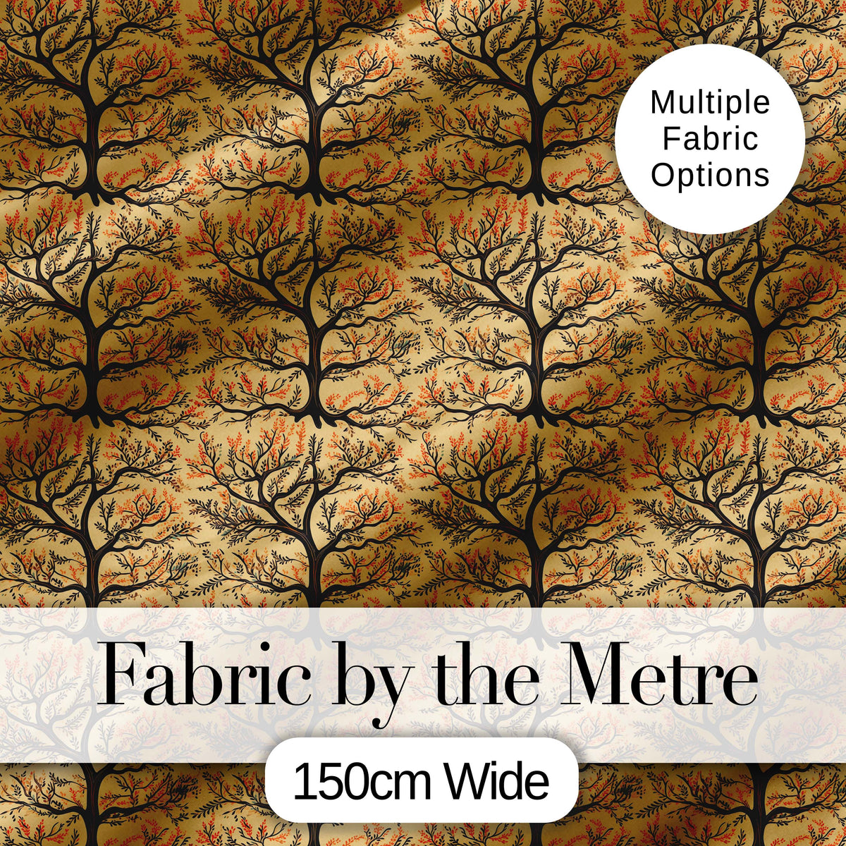 Autumn Branch Silhouette Tree Pattern in Warm Earthy Tones Digital Print Fabric by the Metre UK Sewing Quilting Textile