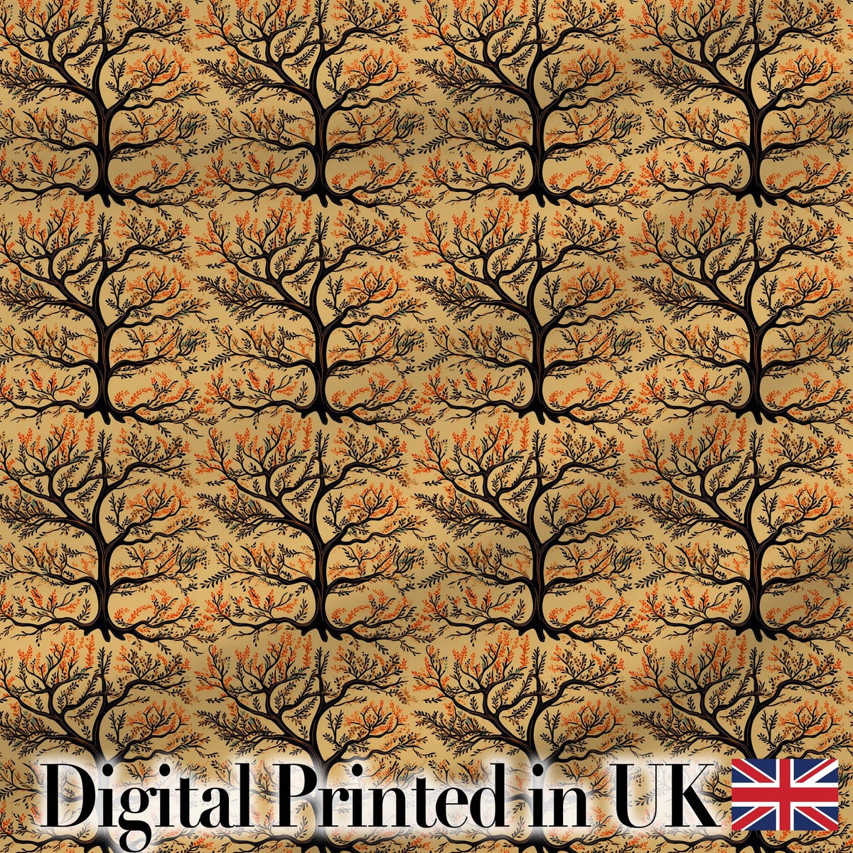 Autumn Branch Silhouette Tree Pattern in Warm Earthy Tones Digital Print Fabric by the Metre UK Sewing Quilting Textile