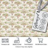 Watercolour Apple Tree Motif with Soft Green Leaves on Cream Digital Print Fabric by the Metre UK Sewing Quilting Textile