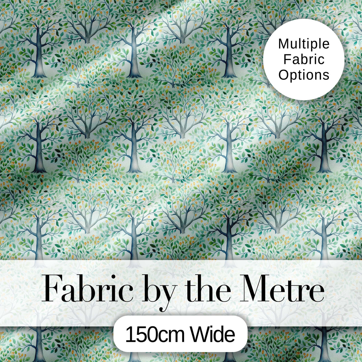 Soft Blue Green Stylised Trees with Delicate Leaves Seamless Pattern Digital Print Fabric by the Metre UK Sewing Quilting Textile