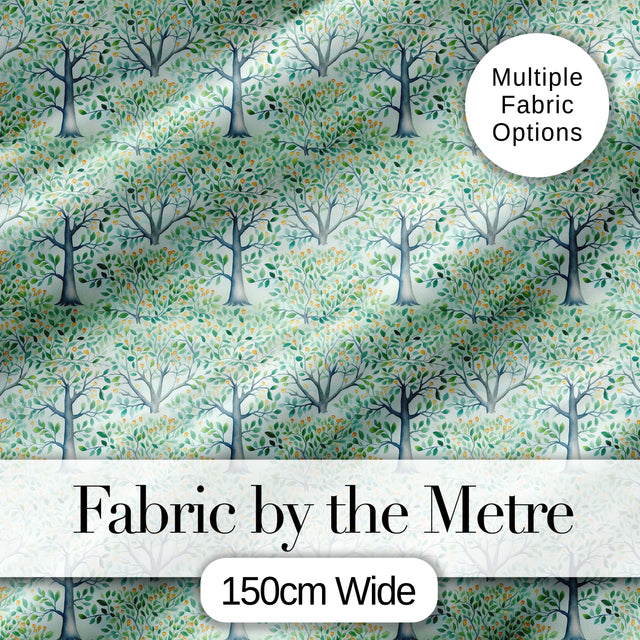 Soft Blue Green Stylised Trees with Delicate Leaves Seamless Pattern Digital Print Fabric by the Metre UK Sewing Quilting Textile