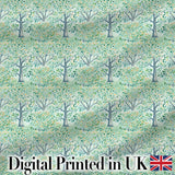 Soft Blue Green Stylised Trees with Delicate Leaves Seamless Pattern Digital Print Fabric by the Metre UK Sewing Quilting Textile