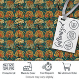 Decorative Autumn Trees in Teal and Orange Folk Art Style Pattern Digital Print Fabric by the Metre UK Sewing Quilting Textile
