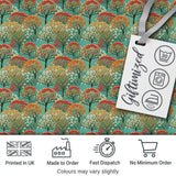 Colourful Retro Trees with Rounded Foliage on Teal Background Digital Print Fabric by the Metre UK Sewing Quilting Textile