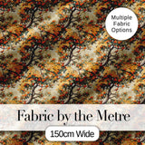 Detailed Botanical Branches with Orange Flowers and Birds Vintage Style Digital Print Fabric by the Metre UK Sewing Quilting Textile