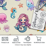 Cute Cartoon Mermaid with Sea Creatures on Light Background Kids Design Digital Print Fabric by the Metre UK Sewing Quilting Textile